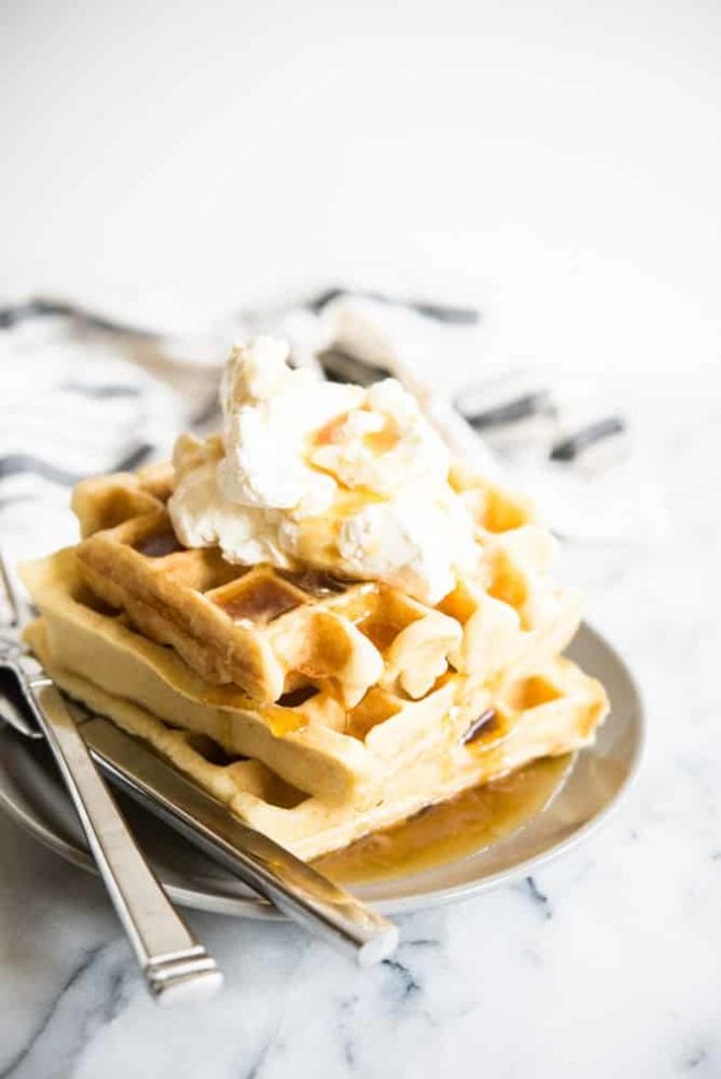 gluten free overnight waffles with whipped cream