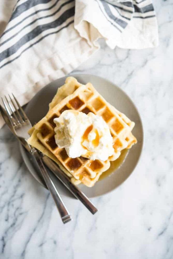 gluten free overnight waffles with whipped cream
