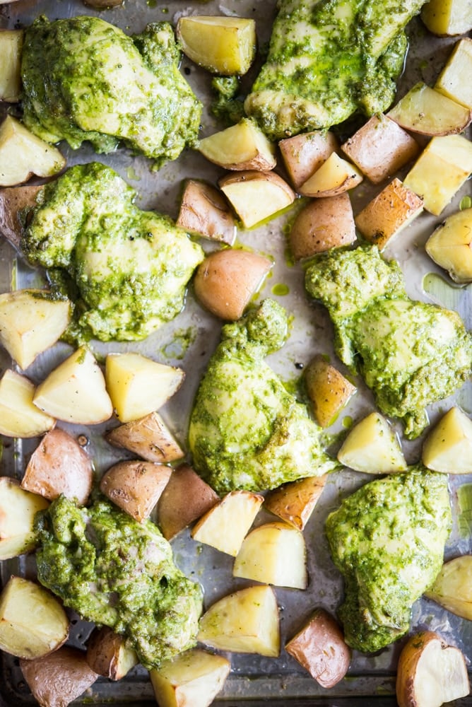 Pesto Chicken Potato sheet pan dinner