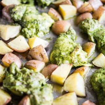 pesto chicken sheet pan dinner