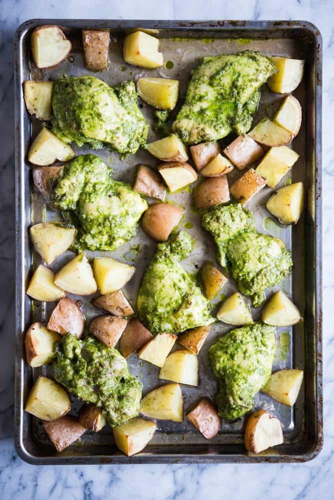 pesto chicken sheet pan dinner