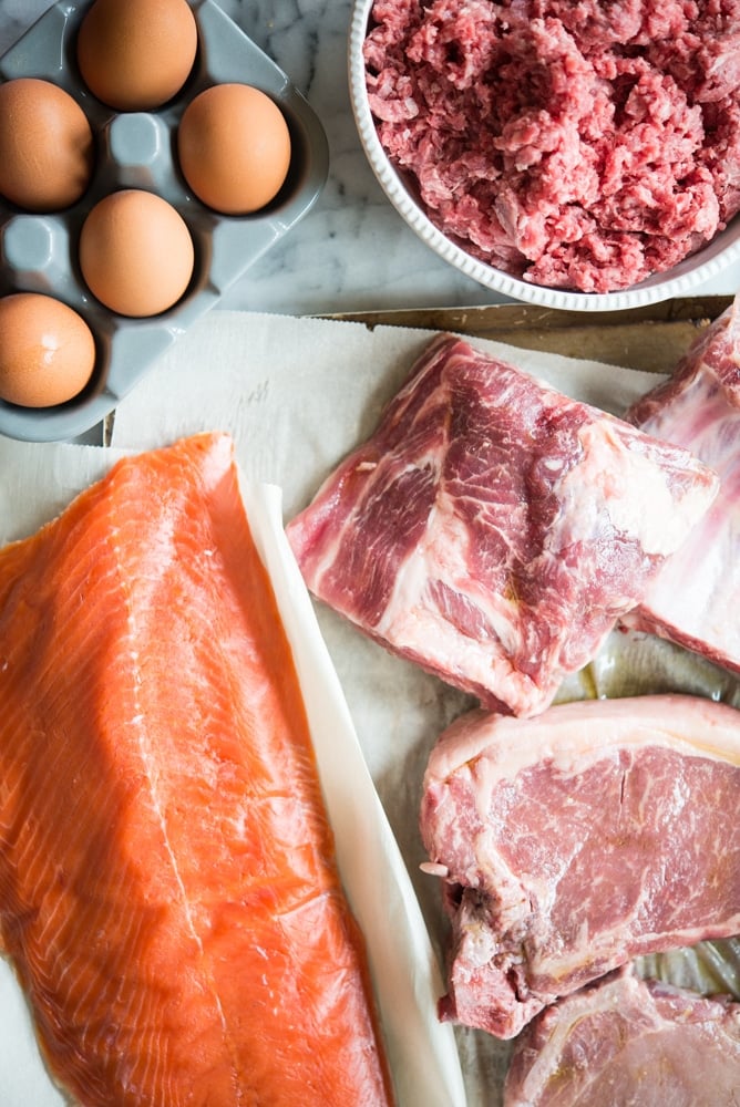 how to buy grass fed meat on a budget overhead view of proteins