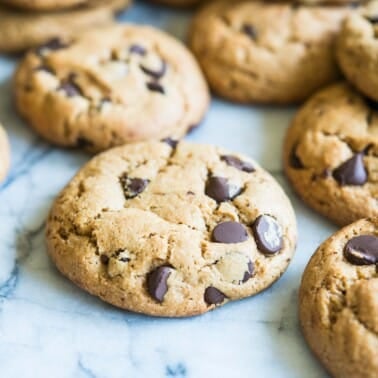 paleo chocolate chip cookies on a marble board