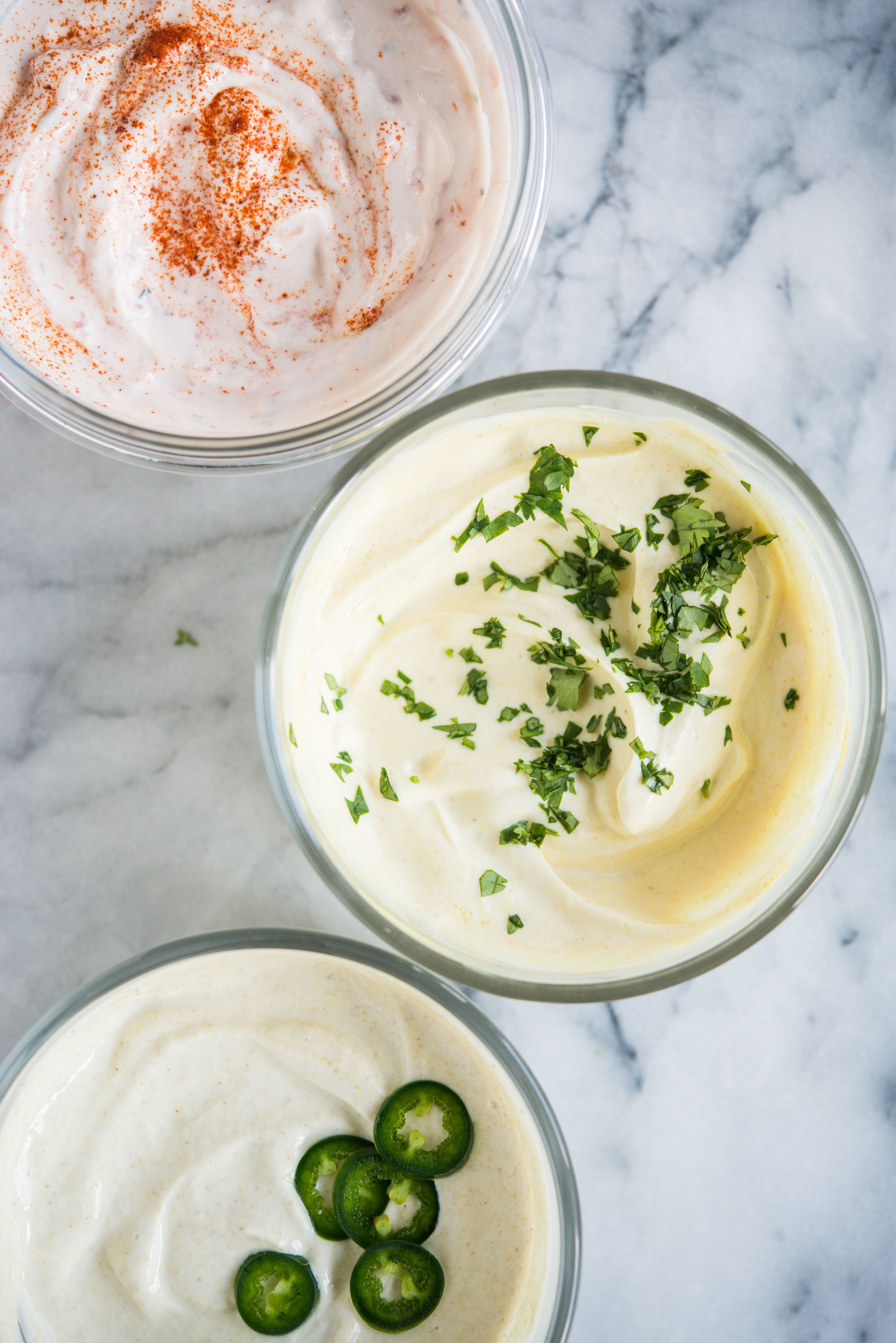 three savory greek yogurt sauces