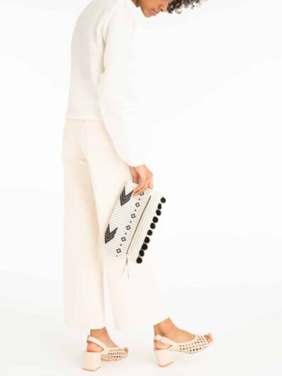 sustainable gift guide - white clutch with black beading