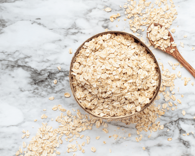 oats in a bowl on a marble surface