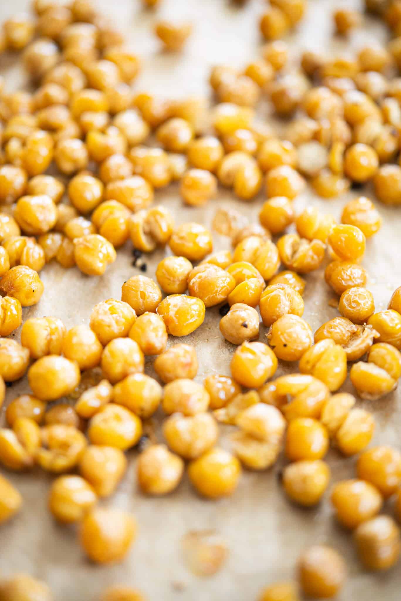 crispy roasted chickpeas on parchment paper