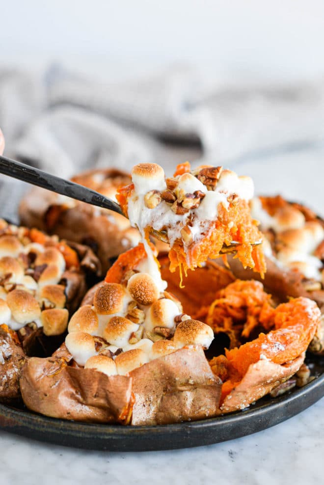 Baked Sweet Potatoes with Marshmallow Pecan Topping Fed & Fit