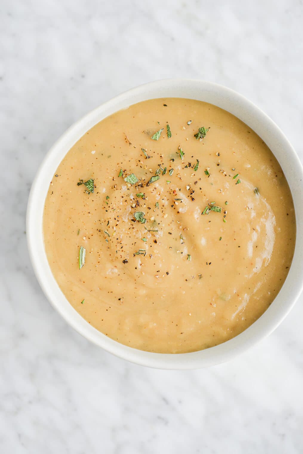 top view of a bowl of classic gravy