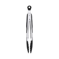 silver tongs with black tips