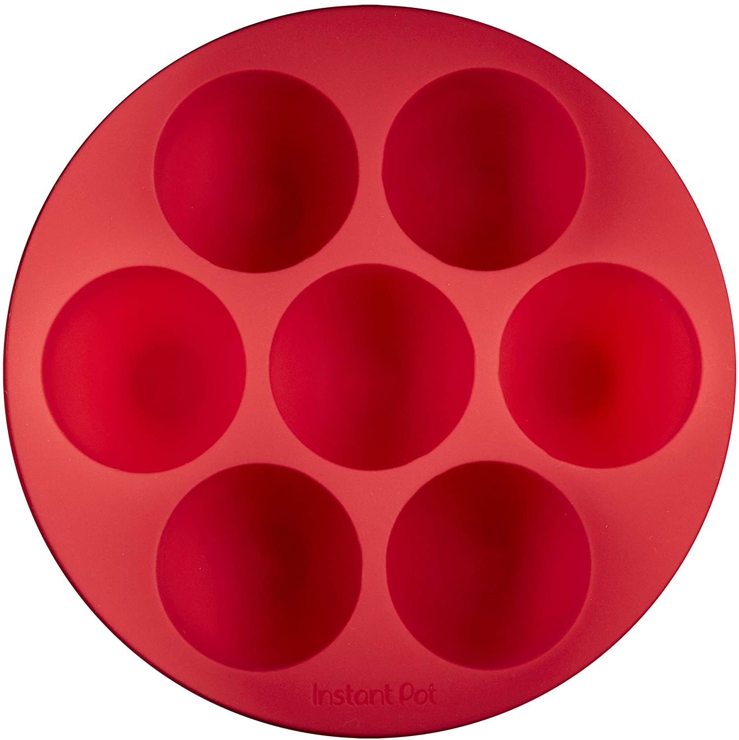 red silicone pan with 7 cups in it