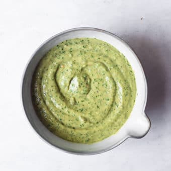 a bowl of homemade creamy salsa verde sauce