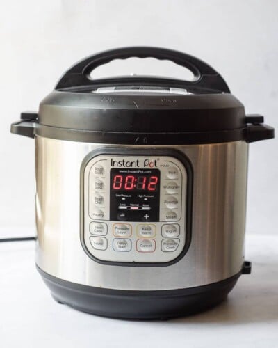 an instant pot set to cook on high pressure for 12 minutes