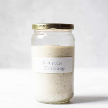 a labeled jar of homemade ranch dressing