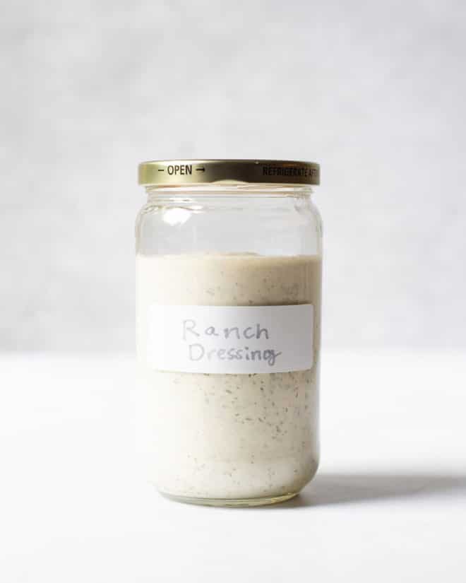 a labeled jar of homemade ranch dressing