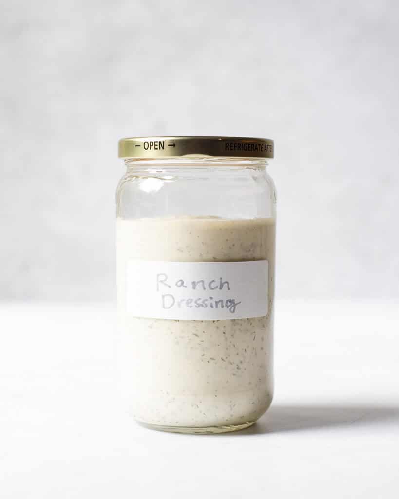 a labeled jar of homemade ranch dressing