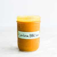 a labeled jar of carolina BBQ sauce