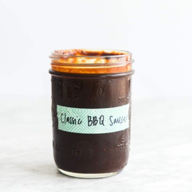 a labeled mason jar of classic bbq sauce