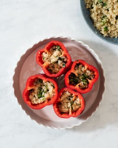 4 red bell peppers stuffed with cilantro lime quinoa
