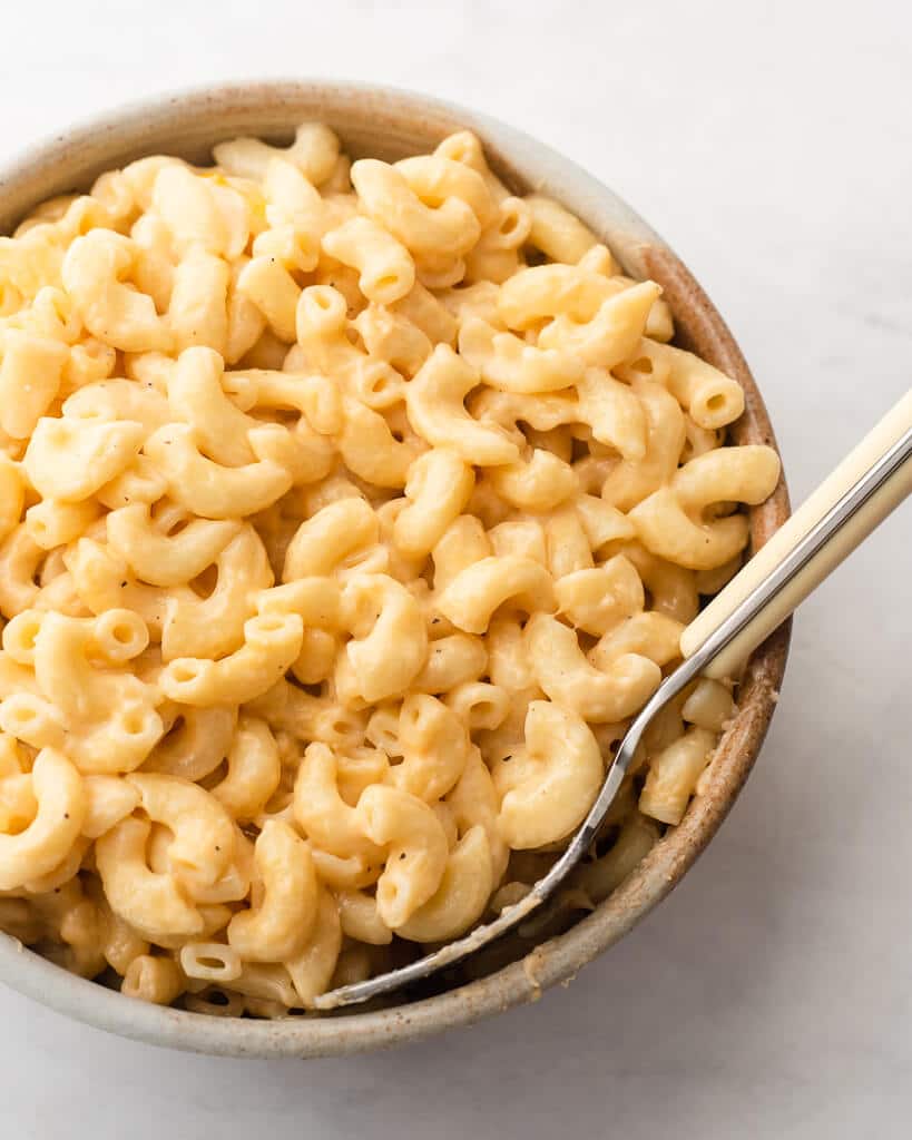 a bowl of instant pot mac and cheese