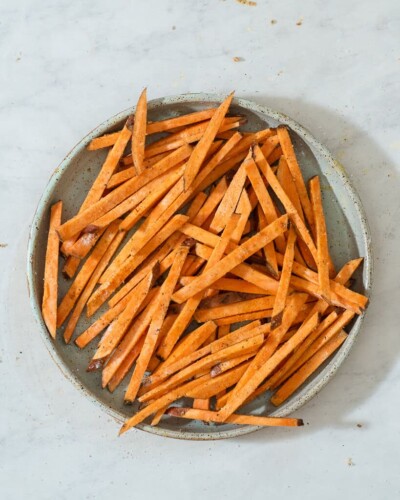 a plate of cut sweet potatoes