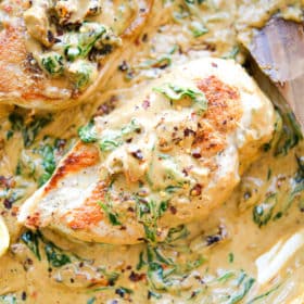 creamy tuscan chicken in a pan