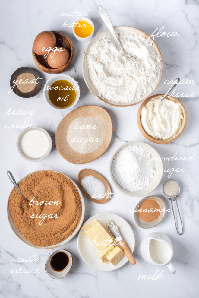Ingredients for the best cinnamon rolls