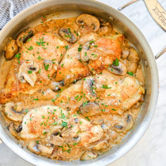 finished chicken marsala in a skillet