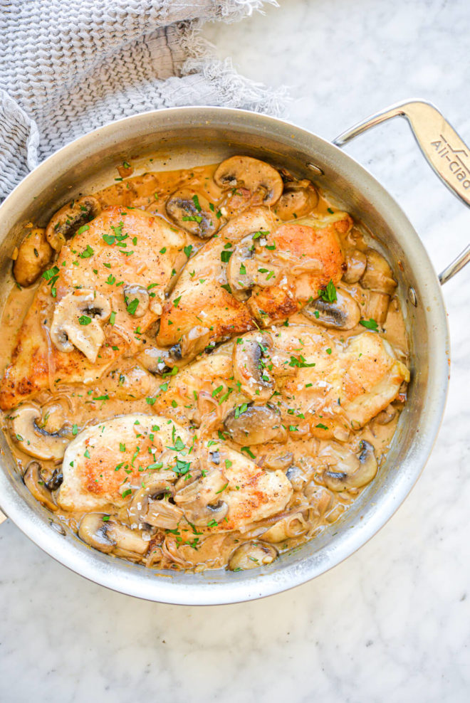 finished chicken marsala in a skillet