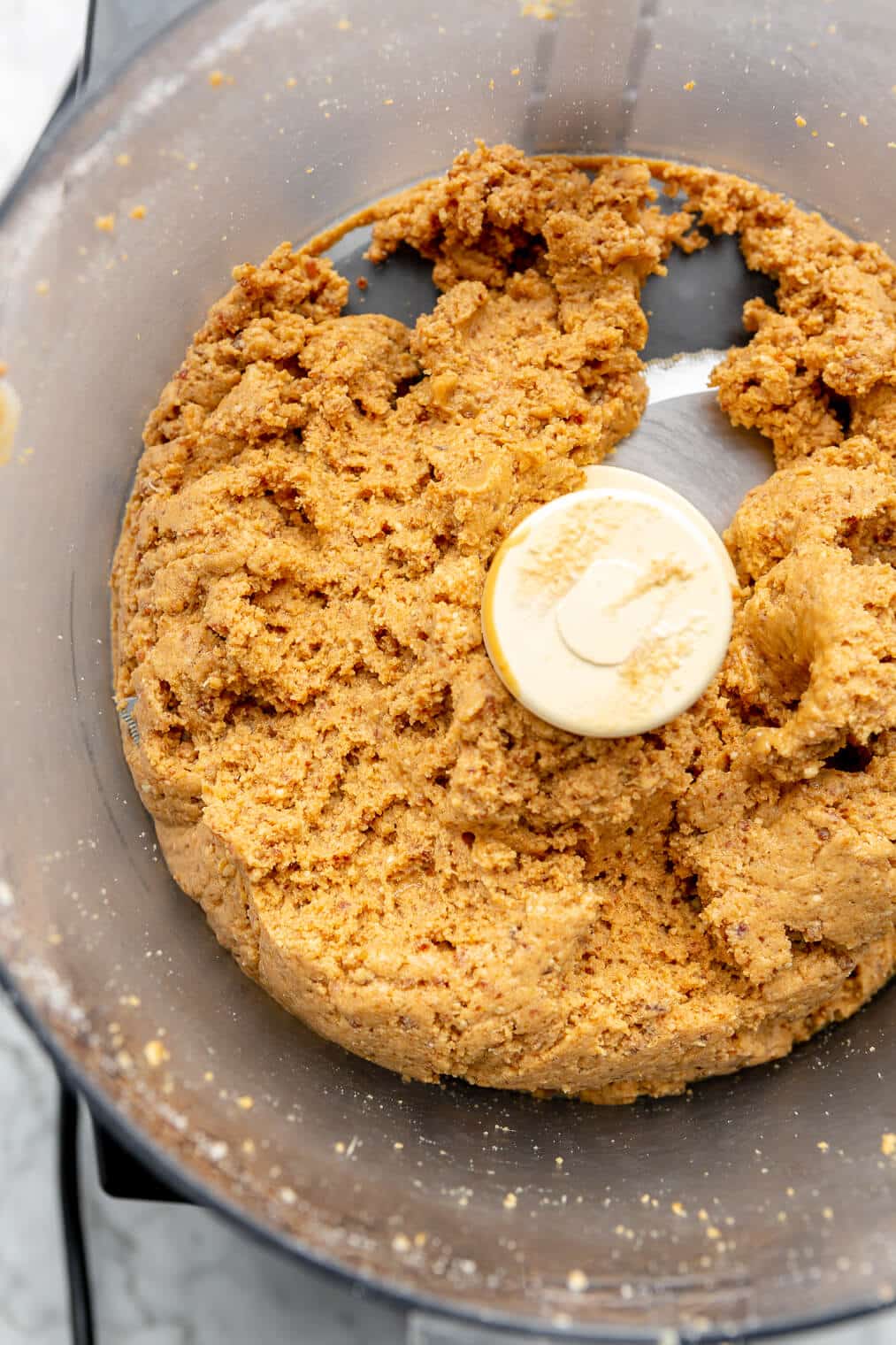 Peanut butter ball dough blended in a food processor.