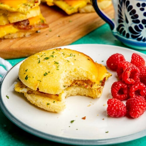 Breakfast Sandwich on an English Muffin With Charred Red Onions