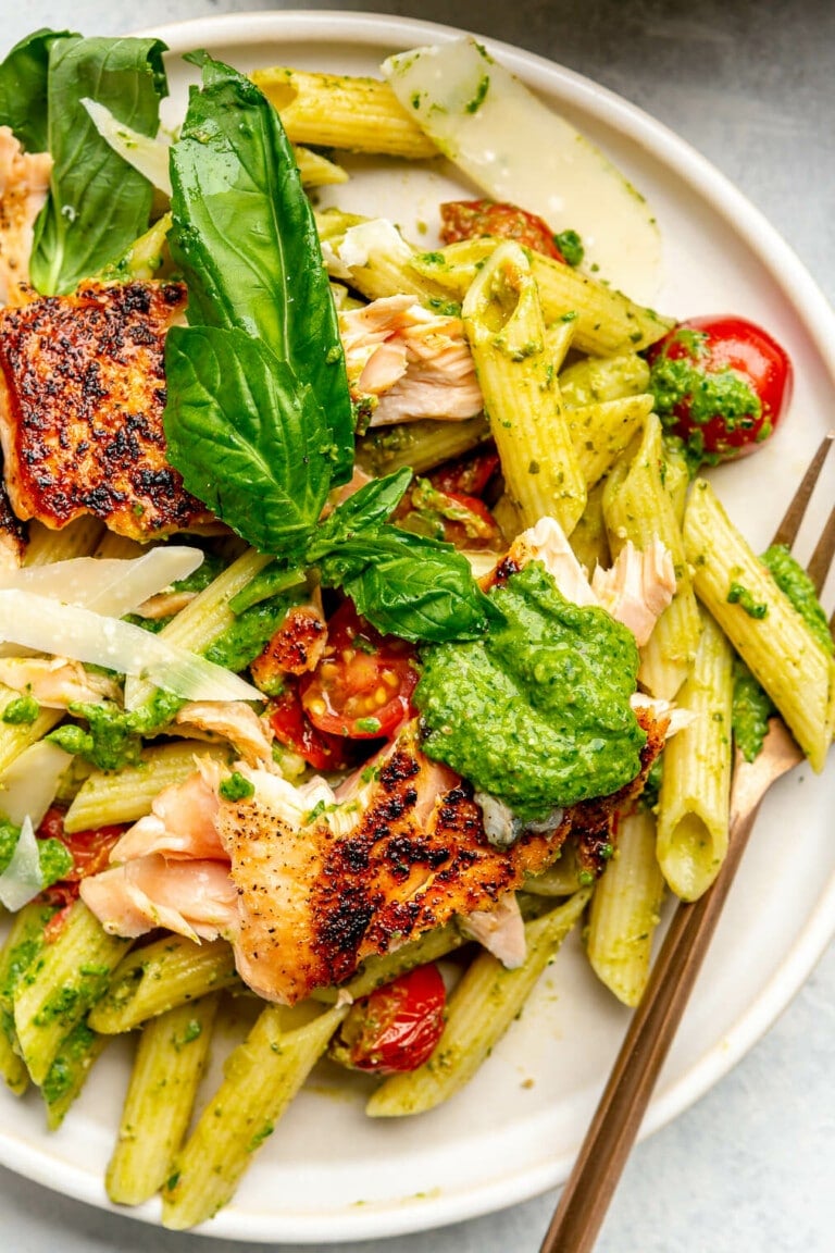 Quick And Easy Salmon Pesto Pasta Recipe Fed And Fit