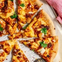 BBQ chicken pizza slices.