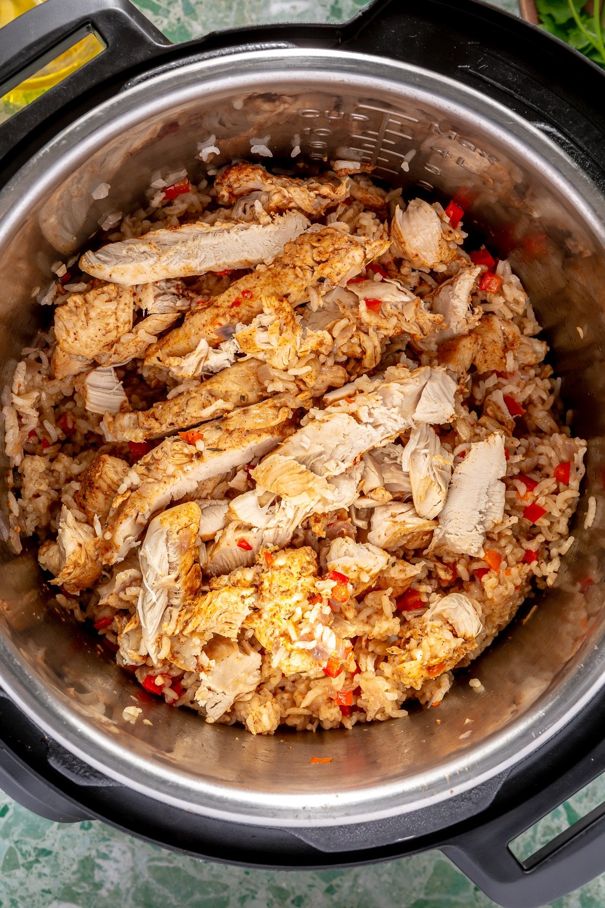 Finished Instant Pot chicken fajitas and rice.