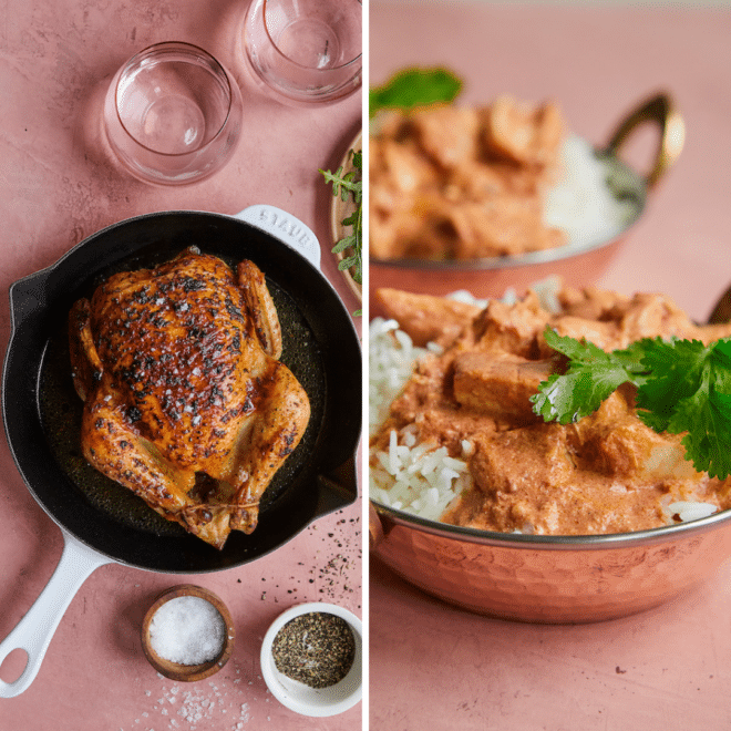 two dinners using a whole roasted chicken