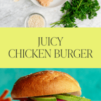 A pin for homemade juicy ground chicken burgers.