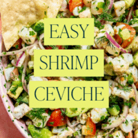 Pinterest pin for easy shrimp ceviche.